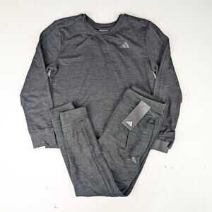 Adidas Girls Small Black Melange 3 Stripe Joggers & Long Sleeve Training Tee Set